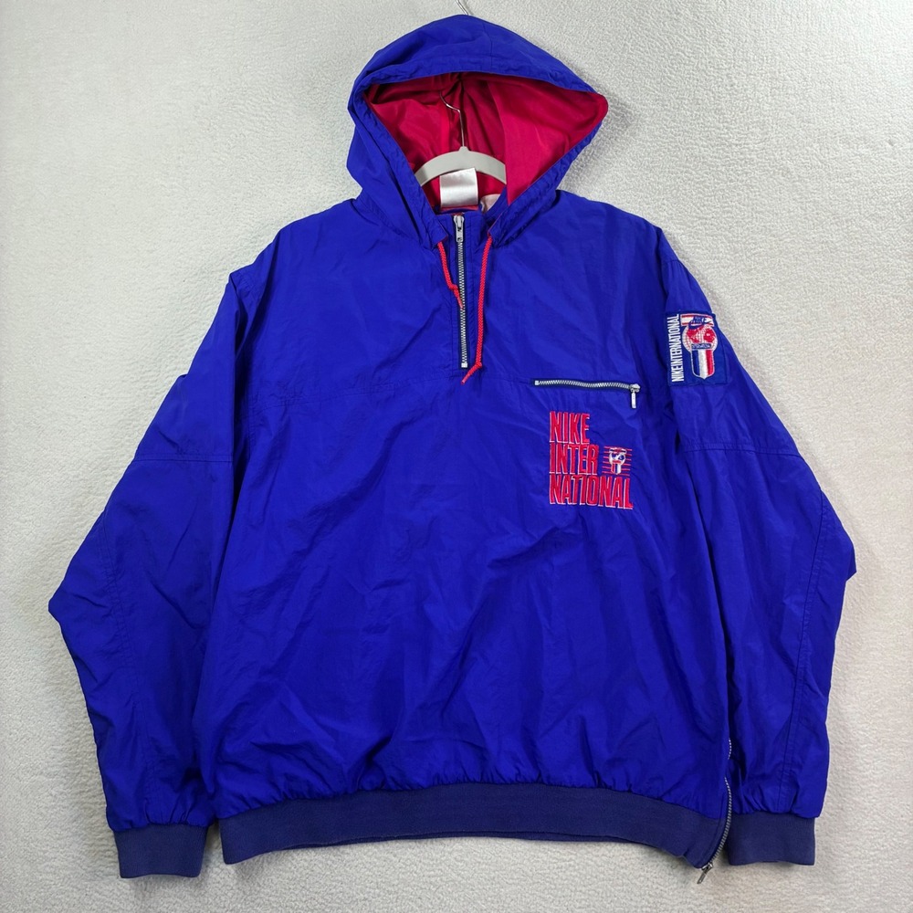 Vintage Nike International Quarter Zip Jacket Mens Large Blue Red‎ Pullover 80s
